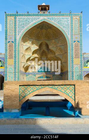 West Iwan Façade, Masjed-e Djame or Jameh Mosque, Esfahan, Iran Stock Photo