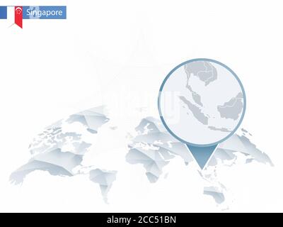 Abstract rounded World Map with pinned detailed Singapore map. Vector Illustration. Stock Vector