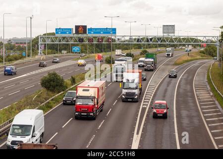 View of traffic on the M62 motorway, Morley Stock Photo