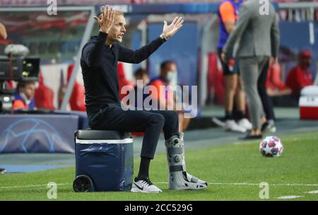 Lisbon, Lissabon, Portugal, 18th August 2020.  Thomas TUCHEL, PSG Trainer geste in  the semifinal match UEFA Champions League, final tournament RB LEIPZIG - PARIS SG in season 2019/2020,  Photographer: © Peter Schatz / Alamy Live News / S. Sonntag/ Picture Point/Pool   - UEFA REGULATIONS PROHIBIT ANY USE OF PHOTOGRAPHS as IMAGE SEQUENCES and/or QUASI-VIDEO -  National and international News-Agencies OUT Editorial Use ONLY Stock Photo