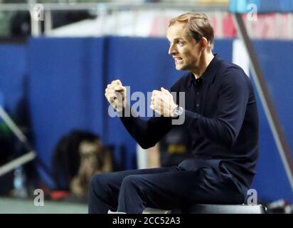 Lisbon, Lissabon, Portugal, 18th August 2020.  Thomas TUCHEL, PSG Trainer celebration in  the semifinal match UEFA Champions League, final tournament RB LEIPZIG - PARIS SG in season 2019/2020,  Photographer: © Peter Schatz / Alamy Live News / S. Sonntag/ Picture Point/Pool   - UEFA REGULATIONS PROHIBIT ANY USE OF PHOTOGRAPHS as IMAGE SEQUENCES and/or QUASI-VIDEO -  National and international News-Agencies OUT Editorial Use ONLY Stock Photo
