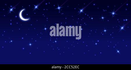 Starry sky with bright and dim stars. Dark starry background. horizontal Vector illustration of the starry sky. Stock Vector