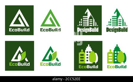 Eco design Real estate logo. Home building logo and symbols. Set Vector Abstract icons green triangle. Stock Vector