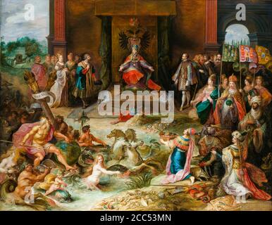 Allegory on the Abdication of Holy Roman Emperor Charles V in Brussels, 25th October 1555, painting by Frans Francken II, circa 1630-1640 Stock Photo