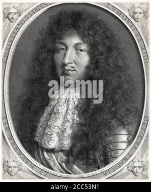Louis XIV (1638-1715), King of France, portrait engraving by Robert Nanteuil, circa 1676 Stock Photo