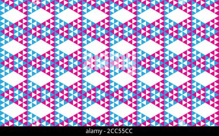 Colorful Abstract Triangles Ornament, Triangular Shapes Wallpaper. Geometric Seamless Pattern Design Template. Light Blue,Pink Magenta And White Color Stock Vector