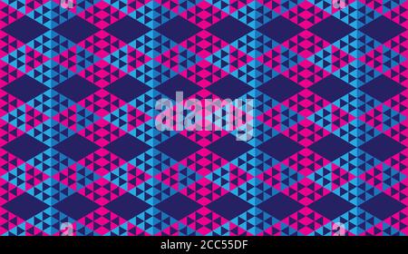 Cool Abstract Triangles Ornament, Triangular Shapes Wallpaper. Geometric Seamless Pattern Design Template. Light Blue,Pink Magenta Dark Blue Color Stock Vector