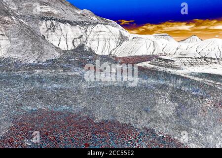 A solarized photo Of the Alberta Badlands Stock Photo