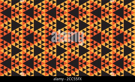 Abstract Vintage Triangles Ornament, Triangular Shapes Wallpaper. Geometric Seamless Pattern Design Template. Beige Orange Brown Color Theme. Stock Vector