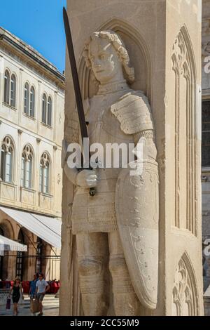 Dubrovnik, Croatia - July 15th 2018: Orlando's Column Statue at the Church of Saint Blaise, in the old town in Dubrovnik, Croatia Stock Photo