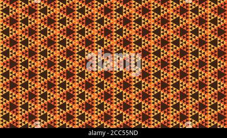 Triangular Shapes Wallpaper. Abstract Vintage Triangles Ornament. Geometric Seamless Pattern Design Template. Beige Orange Brown Color Theme. Stock Vector