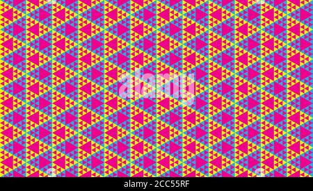 Colorful Abstract Polygonal Triangles Ornament. Triangular Shapes Wallpaper. Geometric Seamless Pattern Design Template. Yellow Light Blue,Pink Magent Stock Vector