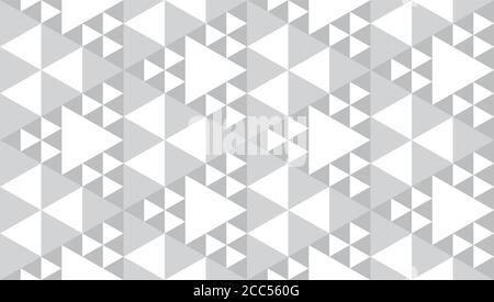 Abstract Monochrome Polygonal Triangles Ornament. Triangular Shapes Wallpaper. Geometric Seamless Pattern Design Template. White Gray Color Theme. Stock Vector