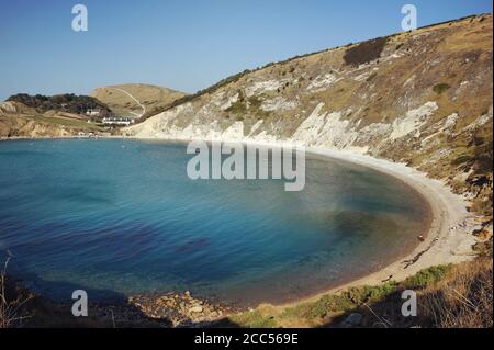A calm  Lulworth Cove on the Jurassic Coast, Dorset, UK Stock Photo