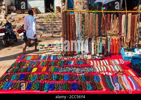 Indian ethnic jewelry and beads at the local market in Delhi, India Stock Photo