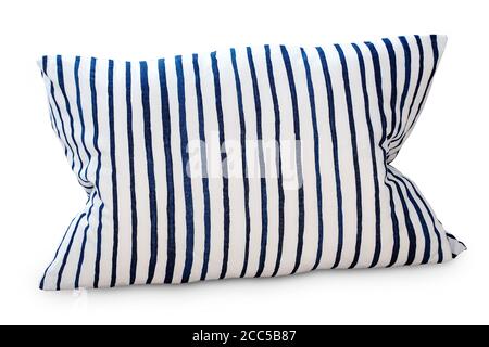 The White striped pillow isolated against white background Stock Photo