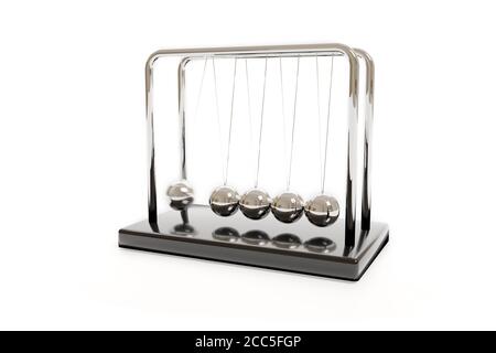 Newton's cradle swinging isolated on a white background. Balance concept. Illustration 3d. Stock Photo