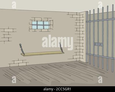 Prison jail interior graphic color sketch illustration vector Stock Vector