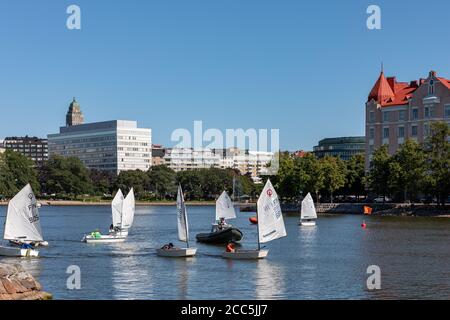 Sailing skiffs on Kaisaniemi Bay in Helsinki, Finland Stock Photo