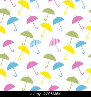 Watercolor umbrellas seamless pattern. Colorful vector illustration, suitable for wallpaper, web page background, kids textile. Stock Vector