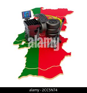 Tire Fitting and Auto Service in Portugal concept. 3D rendering isolated on white background Stock Photo