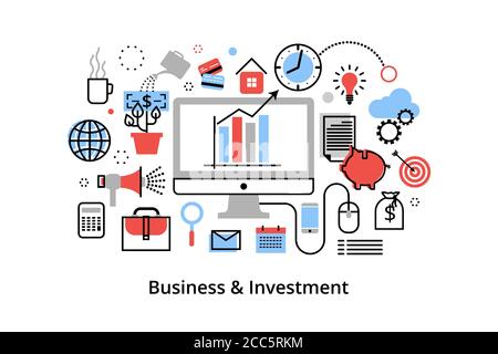Modern flat thin line design vector illustration, infographic concept with icons of investing to business and finance process, for graphic and web des Stock Vector
