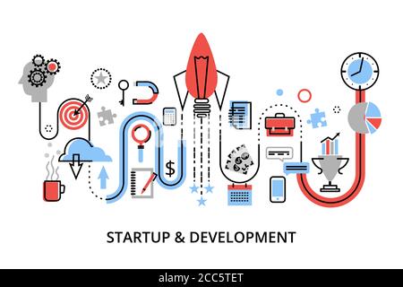 Modern flat thin line design vector illustration, concepts of startup project, business strategy and innovation development, for graphic and web desig Stock Vector