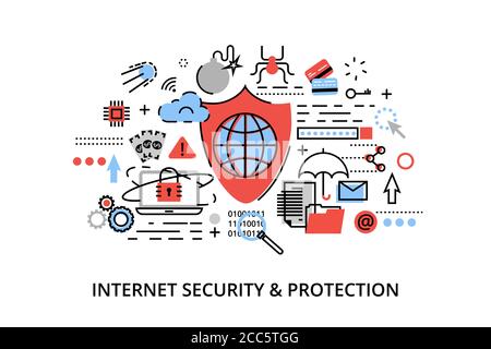Modern flat thin line design vector illustration, infographic concept of internet security, network protection and secure online payments, for graphic Stock Vector