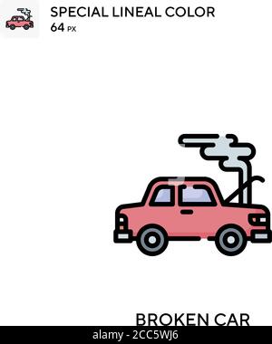 Broken car soecial lineal color vector icon. Illustration symbol design template for web mobile UI element. Stock Vector