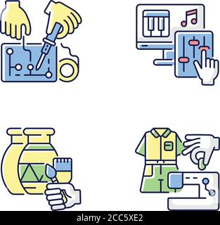 Hobby DIY RGB color icons set Stock Vector