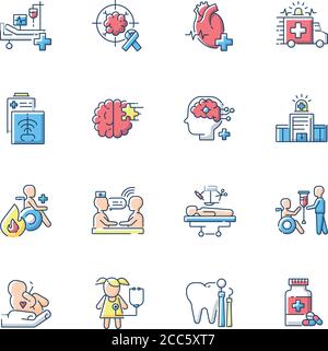 Hospital RGB color icons set Stock Vector