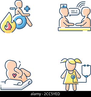 Children and adults health care RGB color icons set Stock Vector