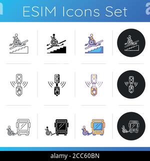 Wheelchair users facilities icons set Stock Vector