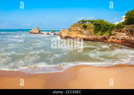 Plage du Port Vieux is a public beach in Biarritz city on the Bay of Biscay on the Atlantic coast in France Stock Photo