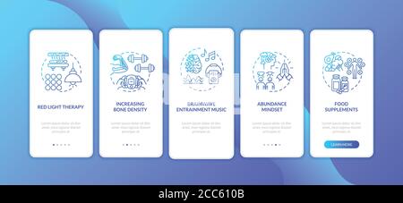 Biohacking techniques onboarding mobile app page screen with concepts Stock Vector