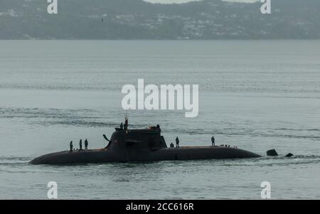 BERGEN NORWAY - 2015 MAY 28. Nato drill with the Dutch navy submarine U36 Type 212A in the fjord in Norway. Stock Photo