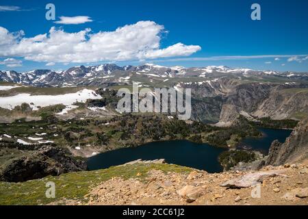 Mountain view of an alpine lake on the top of the Beartooth Pass (Highway 212) in Montana Stock Photo