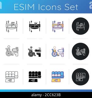 Public facilities for disabled people icons set Stock Vector