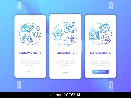 Human rights groups onboarding mobile app page screen with concepts Stock Vector