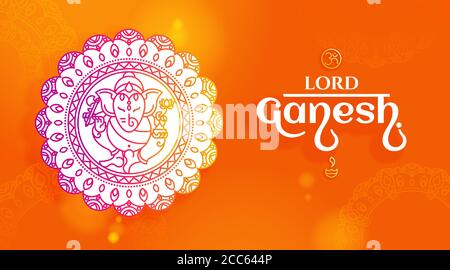 Lord Ganesh in rangoli design vector illustration line art minimal style. Stock Vector