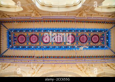 MADURAI, INDIA - MARCH 23, 2012: Floral pattern background on the ceiling of the Thirumalai Nayak Palace in Madurai city in Tamil Nadu in India Stock Photo