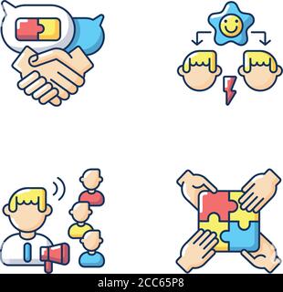 Teamwork skills RGB color icons set Stock Vector