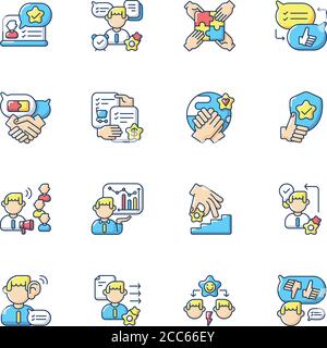 Communication skills RGB color icons set Stock Vector