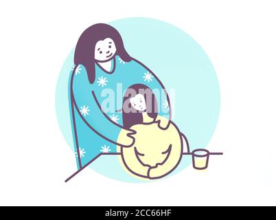 Mother comforting daughter illustration. Human compassion. Stock Photo