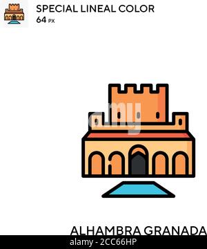 Alhambra granada soecial lineal color vector icon. Illustration symbol design template for web mobile UI element. Stock Vector