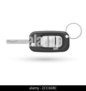 Automobile remote folding key with a ring.Modern key of the lock of ignition with a shadow.Flat style. Vector illustration. Stock Vector
