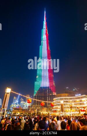 DUBAI, UAE - FEBRUARY 25, 2019: Burj Khalifa or Khalifa Tower is a skyscraper and the tallest building in the world in Dubai, UAE Stock Photo