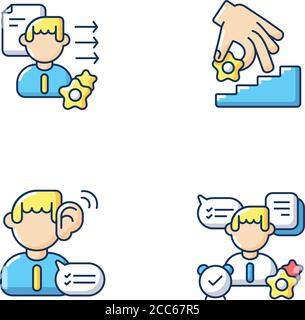 Professional skills development RGB color icons set Stock Vector
