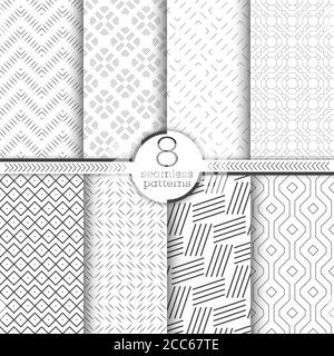 Set of vector seamless patterns. Modern stylish geometric textures with thin lines. Infinitely repeating geometrical ornaments with linear shapes, zig Stock Vector