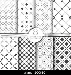Set of vector seamless patterns. Classical geometric textures. Regularly repeating geometrical wrapping surfaces with different shapes. Trendy graphic Stock Vector